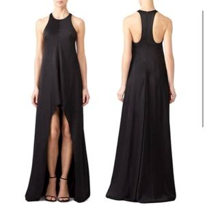 KAUFMANFRANCO Black Crepe High Low Racerback Halter Neck Gown - Size 6